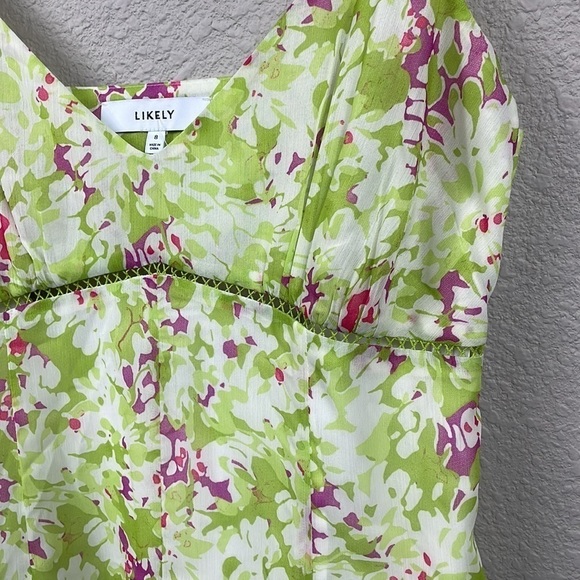 New Likely Gavina Mini Dress In Green Floral Flutter Strap Cut Out Back Sz 8 - Picture 5 of 15